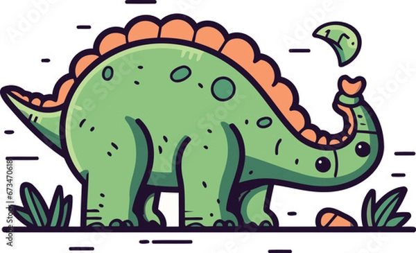 Fototapeta Cute dinosaur doodle. Vector illustration in cartoon style.