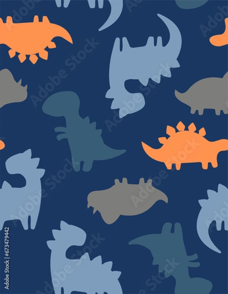 Fototapeta Cute dinosaur pattern, Cute dinosaur vector, Dino silhouette, Dinosaur repeat