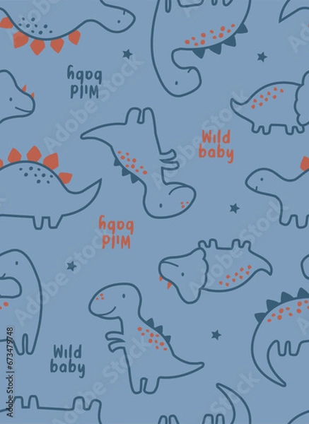 Fototapeta seamless pattern with dinosaur, wild baby pattern, Dinosaur vector