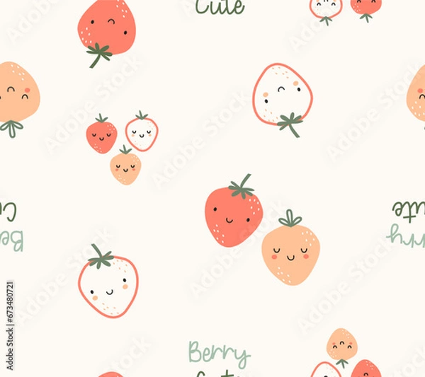 Fototapeta seamless pattern with strawberry, strawberry friends, summer fruits, strawberries