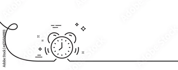 Obraz Time management line icon. Continuous one line with curl. Alarm clock sign. Watch symbol. Time management single outline ribbon. Loop curve pattern. Vector