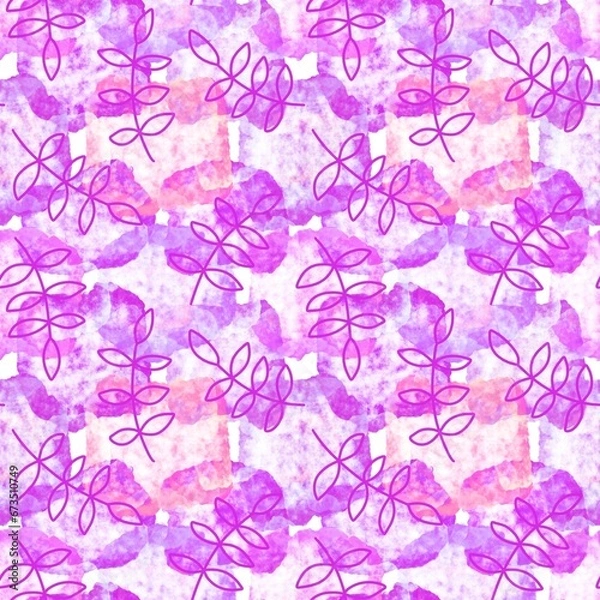 Fototapeta Abstract paint spots floral seamless leaves and branches pattern for wrapping paper and fabrics and linens