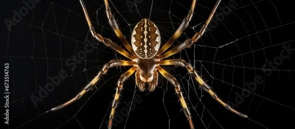 Fototapeta Observation of the upper surface of an orb weaving spider native to Australia observed from a different perspective positioned at the middle of its expansive network