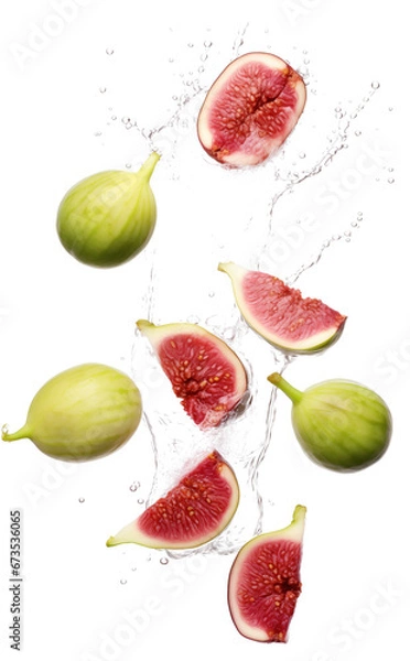Fototapeta Fresh Figs with Water Splashes on Transparent Background, High-Resolution PNG Image