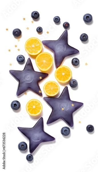 Fototapeta Blueberries, Star Shapes, and Orange Slices, Transparent Background, PNG, Vibrant Fruit Assortment Image