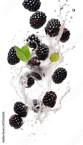 Fototapeta Blackberries with Water Drops, Transparent Background, PNG, Fresh Berries Image