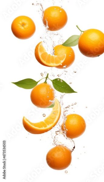 Fototapeta Oranges with Water Splash, Transparent Background, PNG - Citrus Freshness, Vitamin C, Juicy Fruit, Healthy Diet