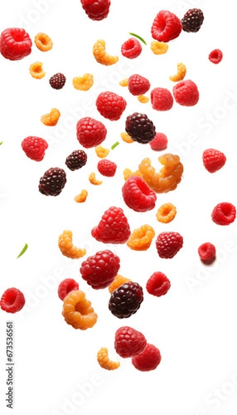 Fototapeta Multicolored Raspberries Isolated on Transparent Background – PNG Image, Berry Variety, Healthy Food, High Resolution