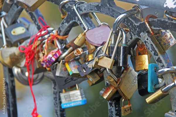Fototapeta locks on the bridge