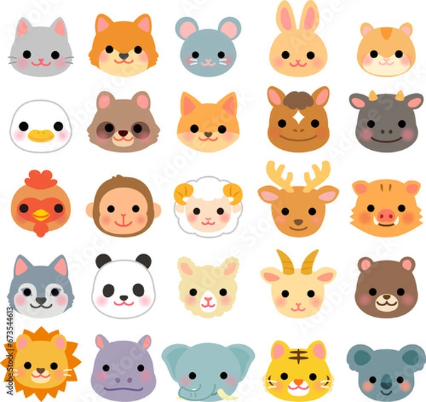 Obraz 動物の顔のアイコンセット