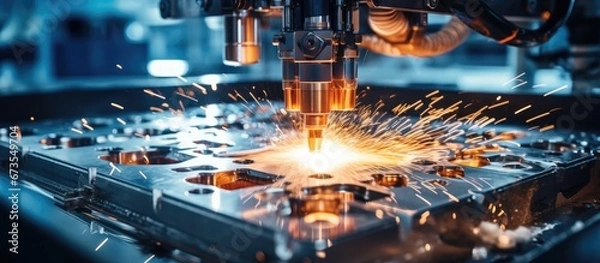 Fototapeta The machine in the industrial factory known as the electrical discharge machine utilizes water during the spark eroding process to work on die molds