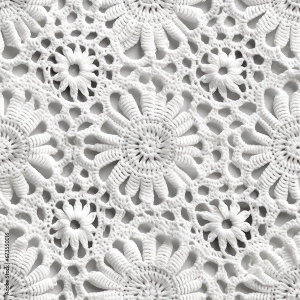 Fototapeta white crochet pattern seamless texture, generative ai