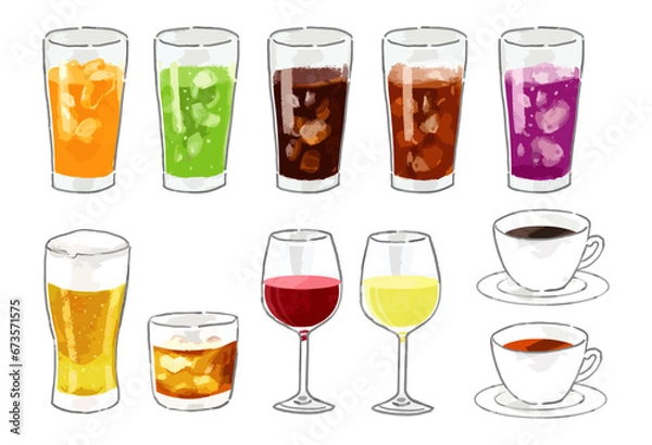 Obraz 手描き風ドリンクのベクターイラストセット