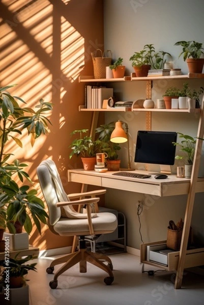 Fototapeta Sleek and organized home office setup for a productive webinar host, Generative AI