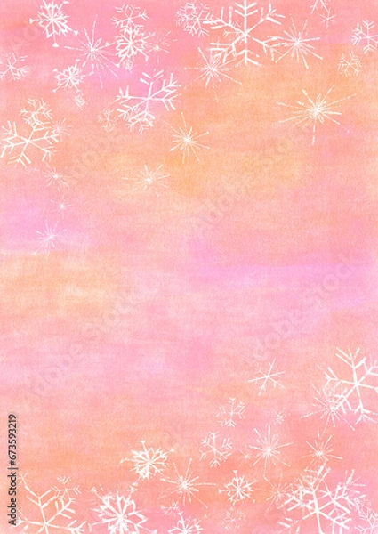 Obraz 上下に雪が舞う水彩暖色系の背景