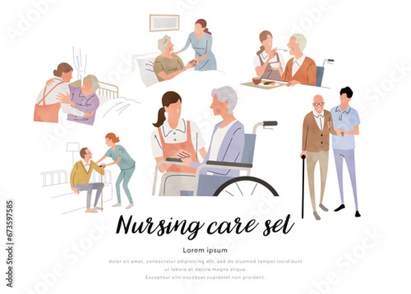Fototapeta ベクターイラスト素材：介護、仕事、人物セット
