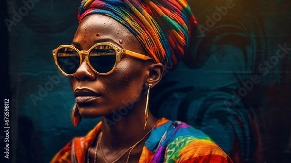 Fototapeta Stylish black woman in trendy sunglasses