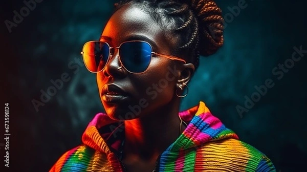 Fototapeta Stylish black woman in sunglasses