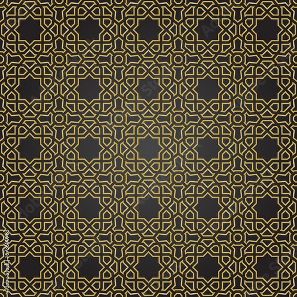 Fototapeta Seamless geometric background for your designs. Modern vector black and golden ornament. Geometric abstract pattern