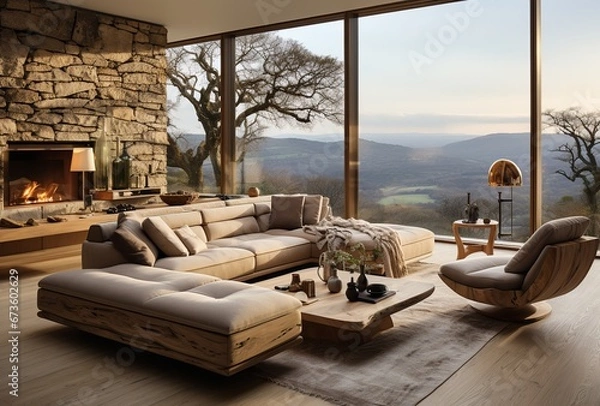 Fototapeta Interior of spacious living room