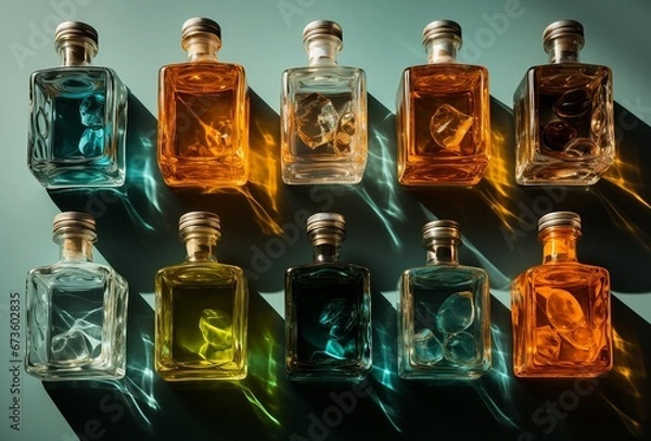 Fototapeta Set of bottles with alcohol