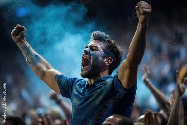 Obraz Rugby fan on the stadium yelling for the team.