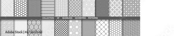 Fototapeta Set of geometric seamless black and white patterns. Collection of geometric vector abstract ornament. Set of modern backgrounds with repeating elements