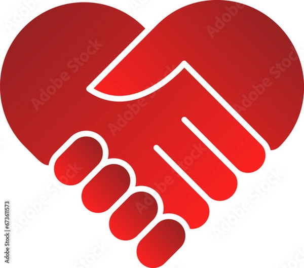 Fototapeta Red icon of handshake of two hands in the form of a heart