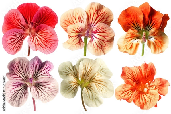 Obraz set of 6 Closeup of geranium pelargonium flowers