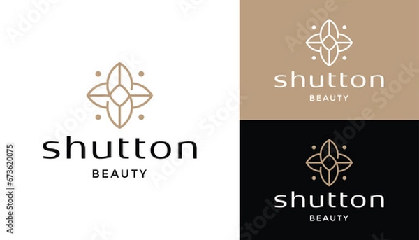 Fototapeta golden initial letter S simple mandala flower leaves for nature and beauty spa logo design.