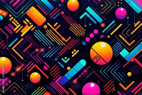 Fototapeta Vivid neon pattern with a retro futuristic vibe