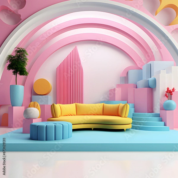 Obraz Colorful and vivid creative interior design, Generative AI