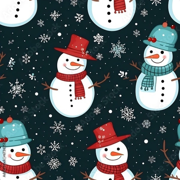 Fototapeta Snowman with scarf in Christmas pattern