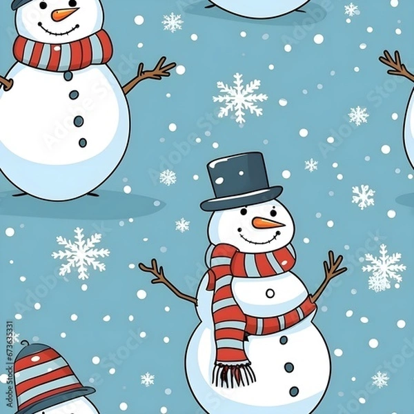 Fototapeta Snowman with scarf in Christmas pattern