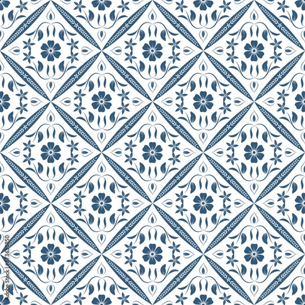 Obraz Vintage floral seamless pattern with decorative blue floral and leaves