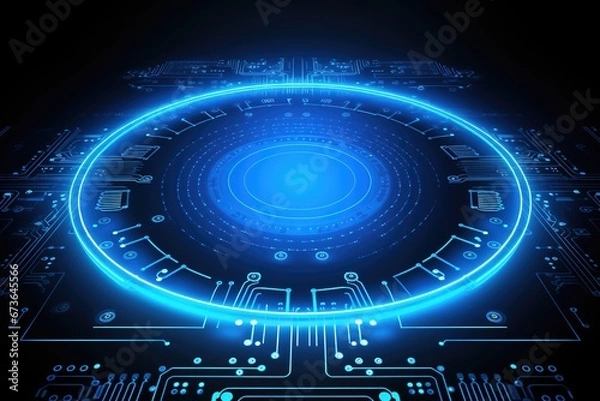 Fototapeta abstract futuristic background with pink blue glowing neon ring podium moving high speed wave lines and bokeh lights. Data transfer concept Fantastic wallpaper