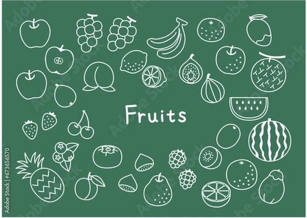 Obraz シンプルなフルーツの線画イラストセット