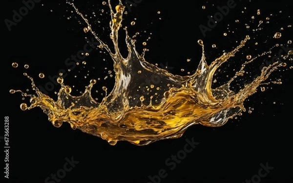 Fototapeta Beautiful olive or engine oil splashes arranged in a circle isolated on black background