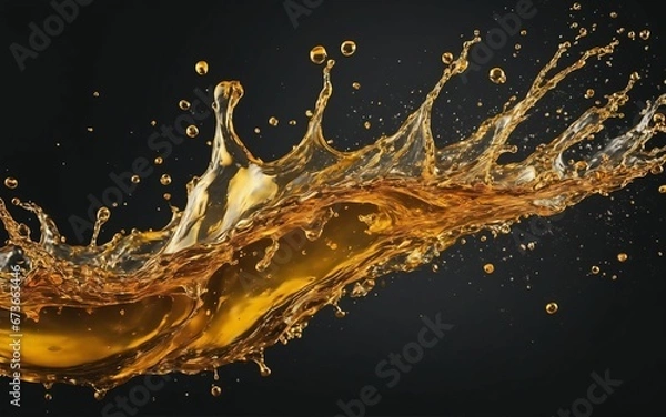 Fototapeta Beautiful olive or engine oil splashes arranged in a circle isolated on black background