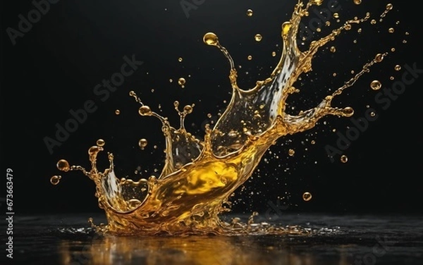 Fototapeta Beautiful olive or engine oil splashes arranged in a circle isolated on black background