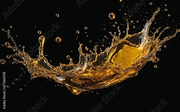 Fototapeta Beautiful olive or engine oil splashes arranged in a circle isolated on black background
