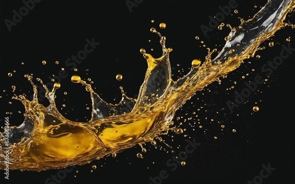 Fototapeta Beautiful olive or engine oil splashes arranged in a circle isolated on black background