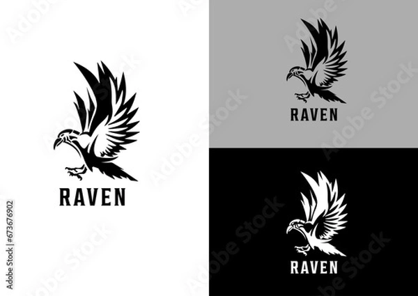 Fototapeta Vector black raven logo design concept