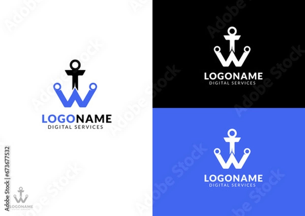 Obraz Vector w letter anchor logo design concept