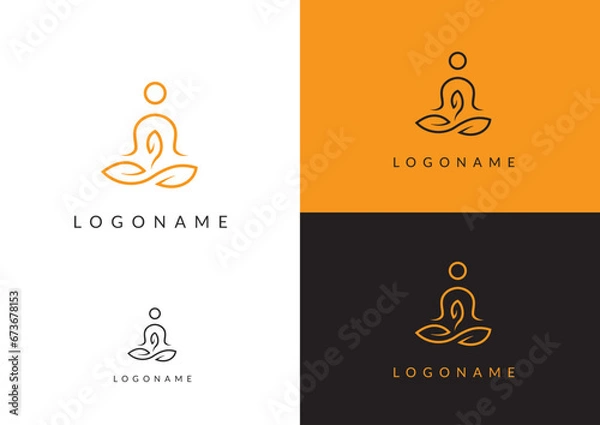 Fototapeta Vector yoga pose with leaf logo design concept