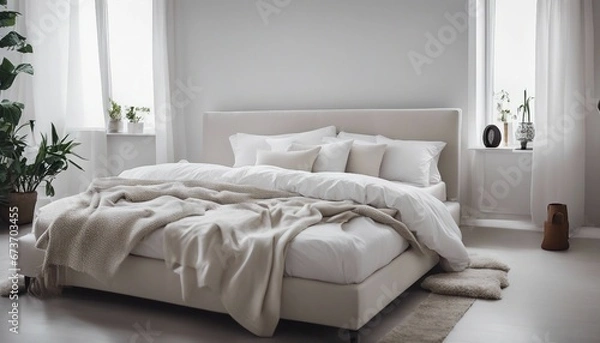Obraz Decorative hotel bedroom with predominantly white color