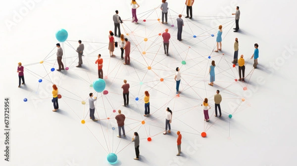 Fototapeta View of a crowd with a network of connections. Big data, smart city, wifi concept.
