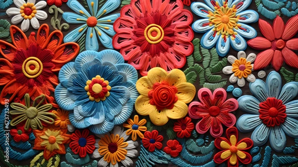 Fototapeta background of kiss-cut colored wool thread flower -- Generated by AI