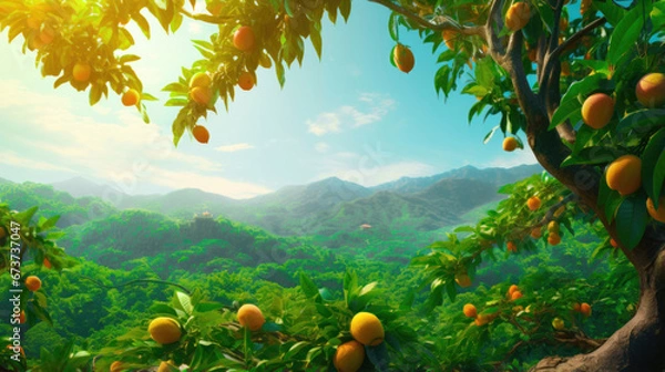 Obraz Sunlit Mangoes on a Tropical Fruit Tree