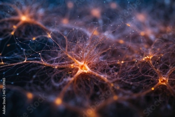 Fototapeta A neuron net inside of brain, shimmering with a vibrant rainbow of colors. Generative Ai.